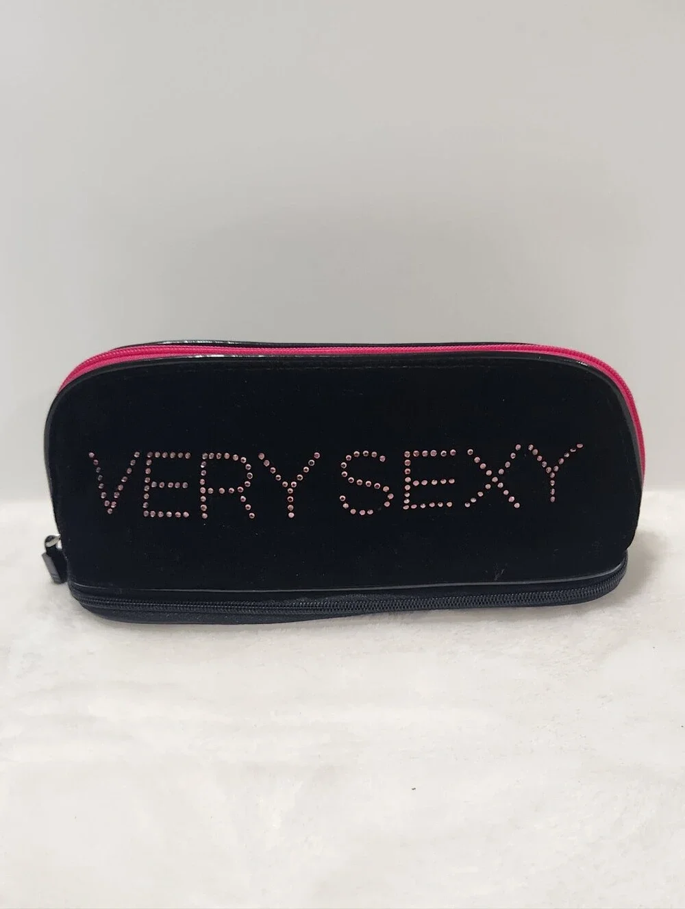 Victoria's Secret VS Very Sexy Black Velvet Rhinestone Makeup Cosmetic Bag Pouch